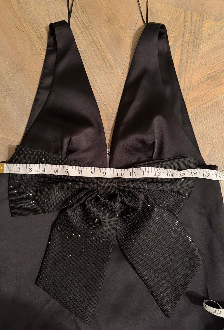 Zara Black Satin Rhinestone Bow Mini Dress Size XL - Picture 3 of 7